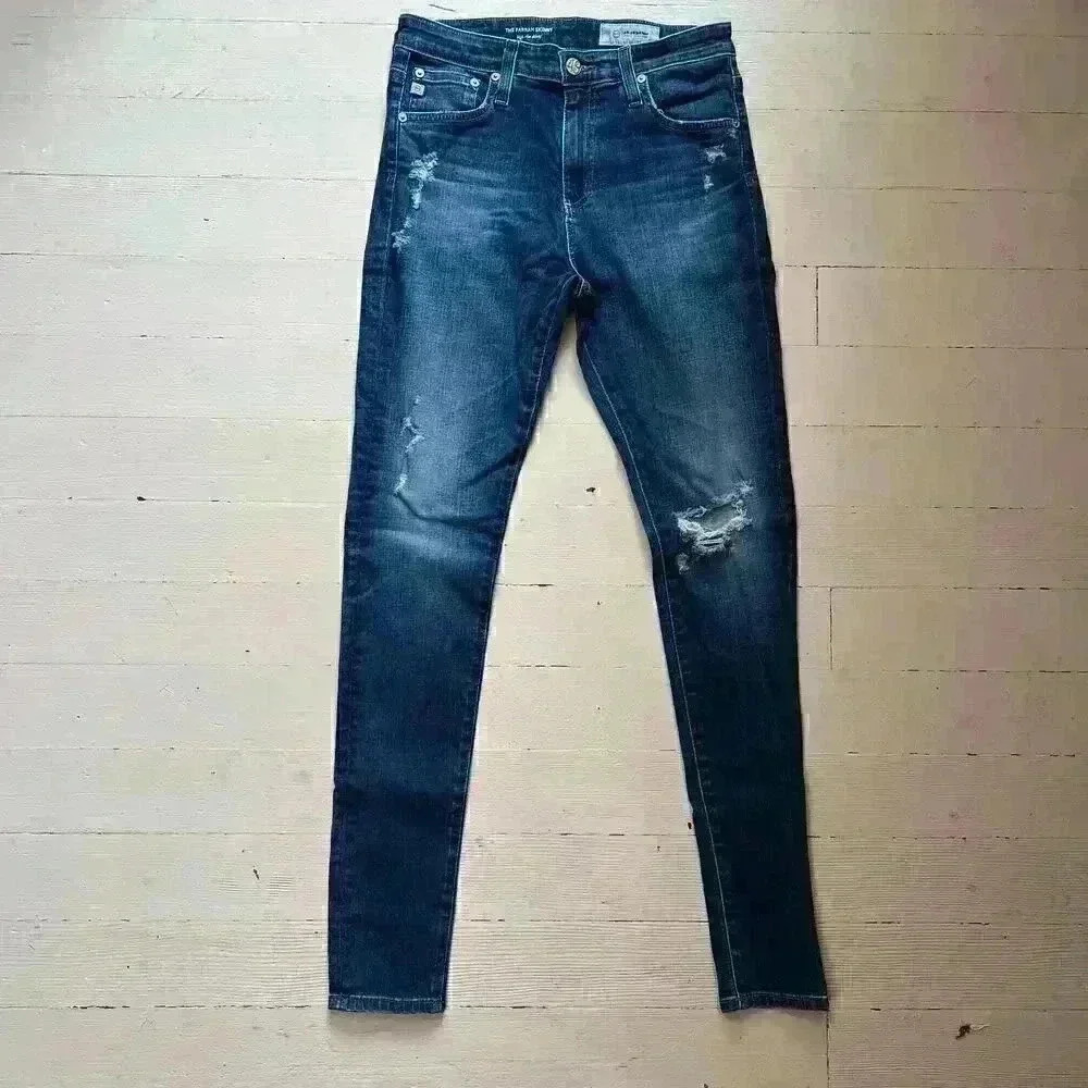 AG- Adriano‎ Goldschmied The Farrah Skinny High Rise Distressed Denim Jeans 28R